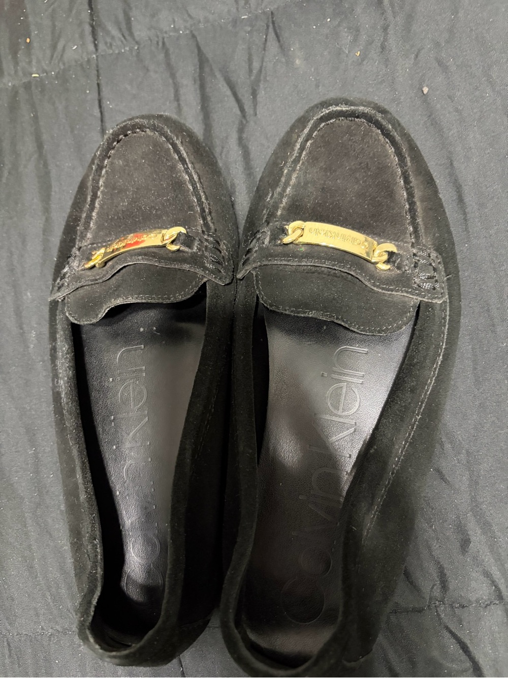 Calvin Klein Black Suede Loafers with Gold Bit